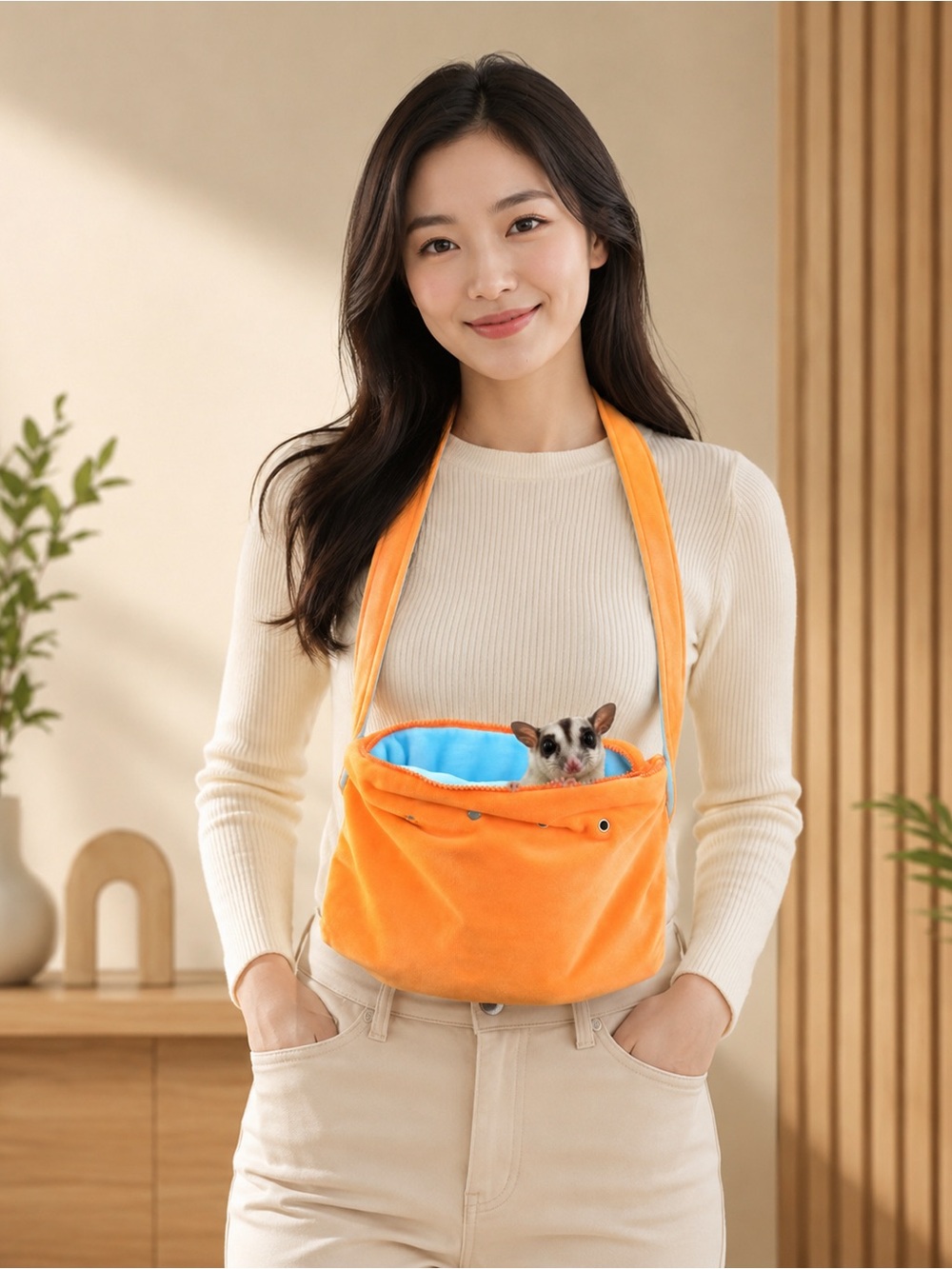 Soft & Cozy Bonding Carrier Pouch for Small Pets Orange Blue - Picture 1 of 3